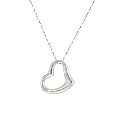 10K White Gold Floating Heart Pendant Necklace