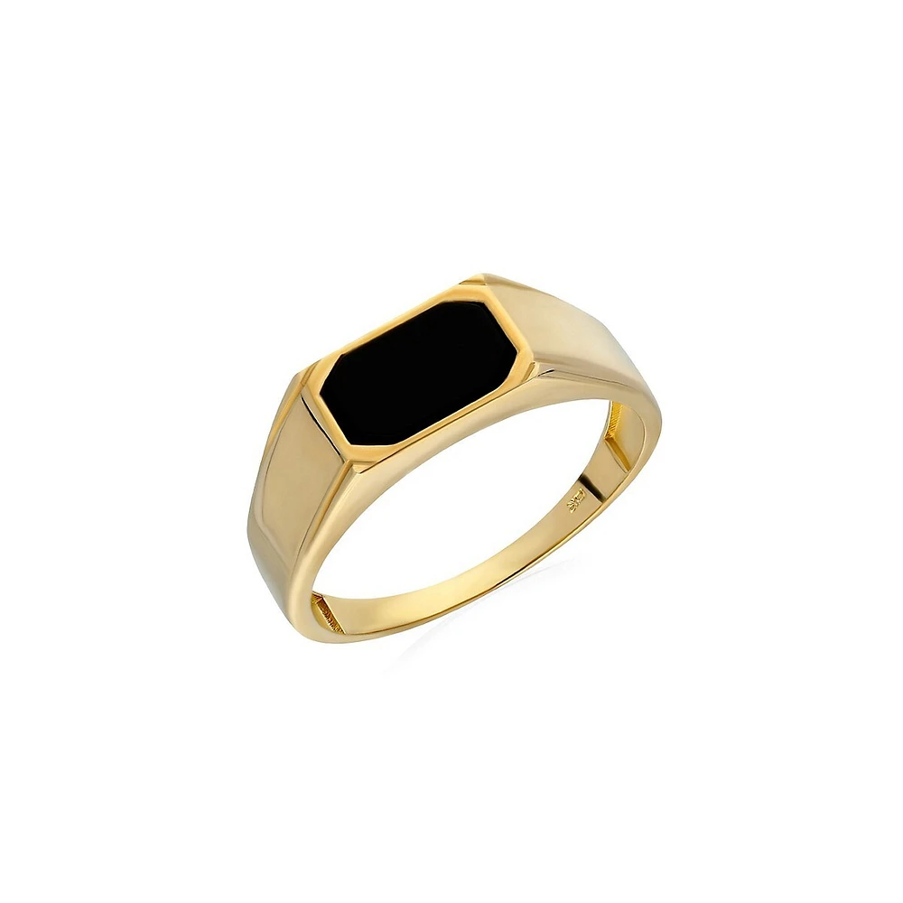 Men's 10K Yellow Gold & Rectangle Onyx Signet Ring