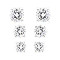 3-Pair Sterling Silver & Cubic Zirconia Stud Earrings Set