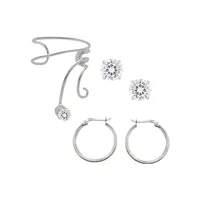 Sterling Silver Bali Hoops, Stud Earrings & Curly Q Cuff Earring Set