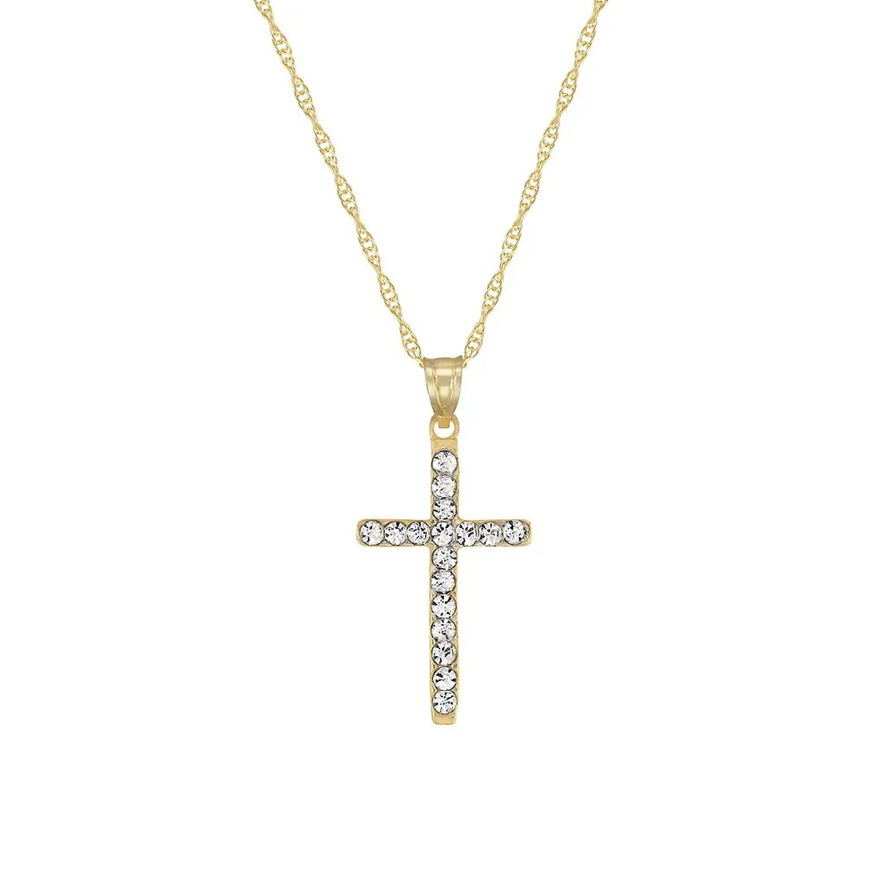 10K Yellow Gold & Cubic Zirconia Cross Necklace & Earrings Set