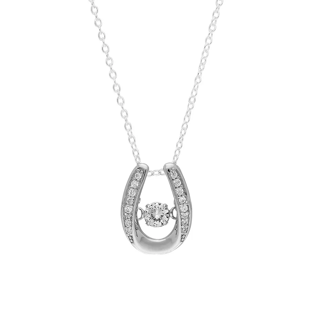 Sterling Silver & Cubic Zirconia Dancing Stone Horseshoe Pendant Necklace