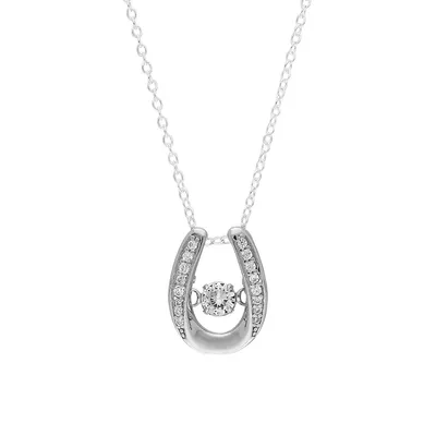 Sterling Silver & Cubic Zirconia Dancing Stone Horseshoe Pendant Necklace