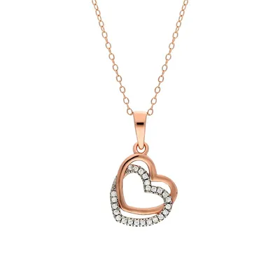 Two-Tone Sterling Silver Heart Pendant Necklace