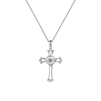 Sterling Silver & Cubic Zirconia Cross Dancing Stone Pendant Necklace