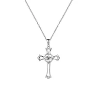 Sterling Silver & Cubic Zirconia Cross Dancing Stone Pendant Necklace