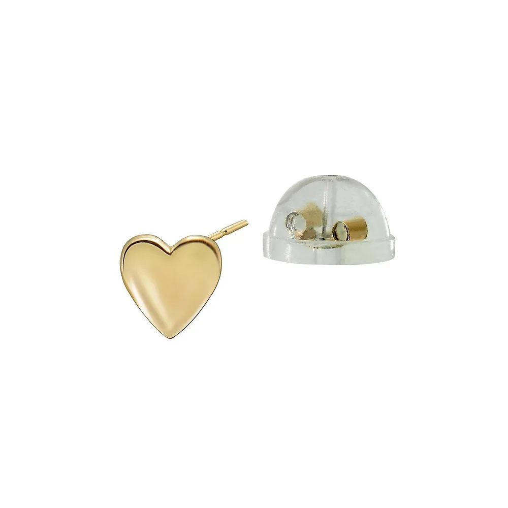 2-Pair 10K Yellow Gold Heart & Pink Fireball Stud Earrings Set