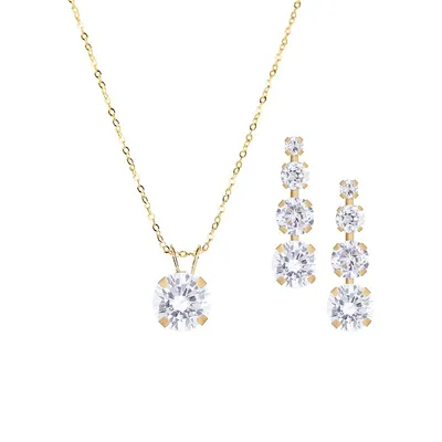 10K Yellow Gold & Cubic Zirconia 2-Piece Necklace & Drop Earrings Set