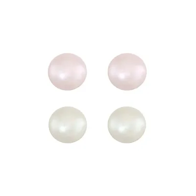 2-Pair Sterling Silver & Pearl Stud Earrings Set