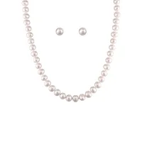 3-Piece Sterling Silver & 5MM Pink Freshwater Pearl Necklace And Stud Earrings Set