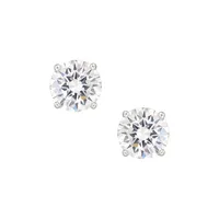 2-Pair Sterling Silver, 5MM White Freshwater Pearl & Cubic Zirconia Stud Earrings Set