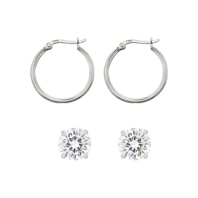 2-Pair Sterling Silver & Cubic Zirconia Earrings Set