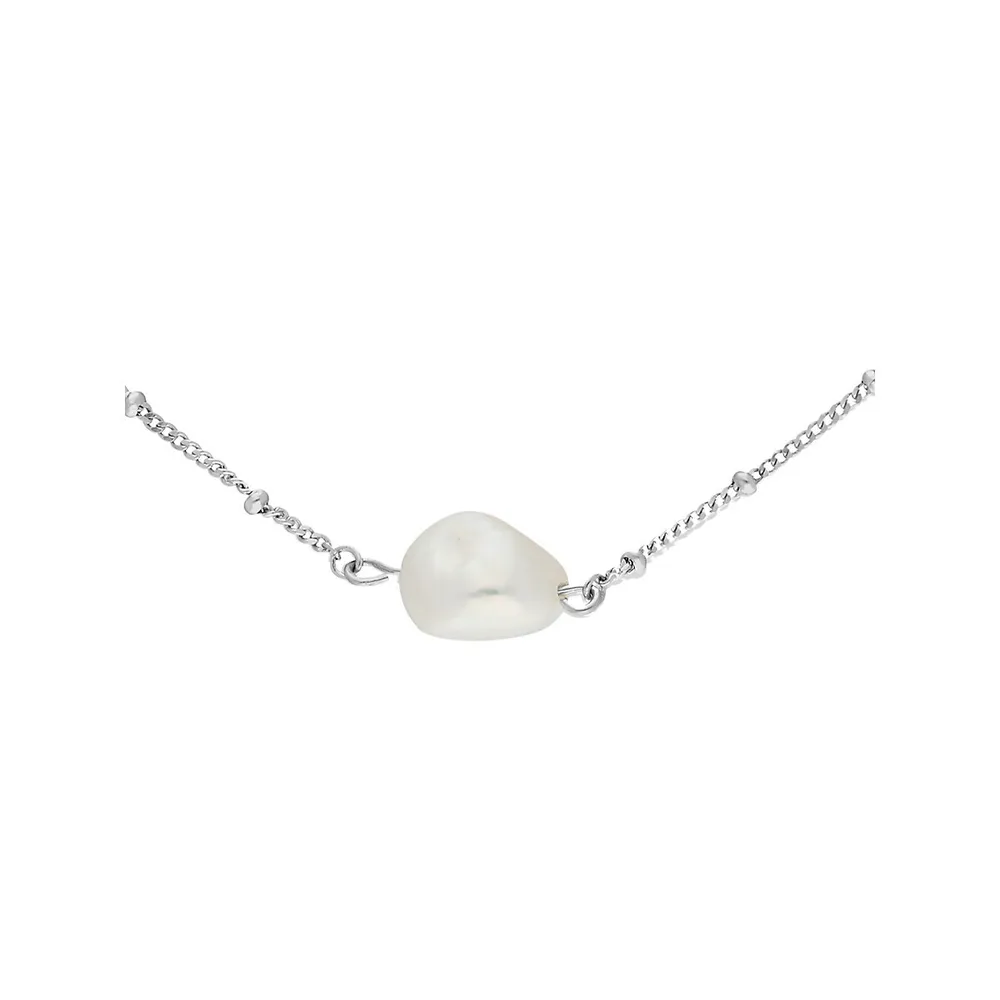Sterling Silver & 12MM Baroque Freshwater Pearl Anklet