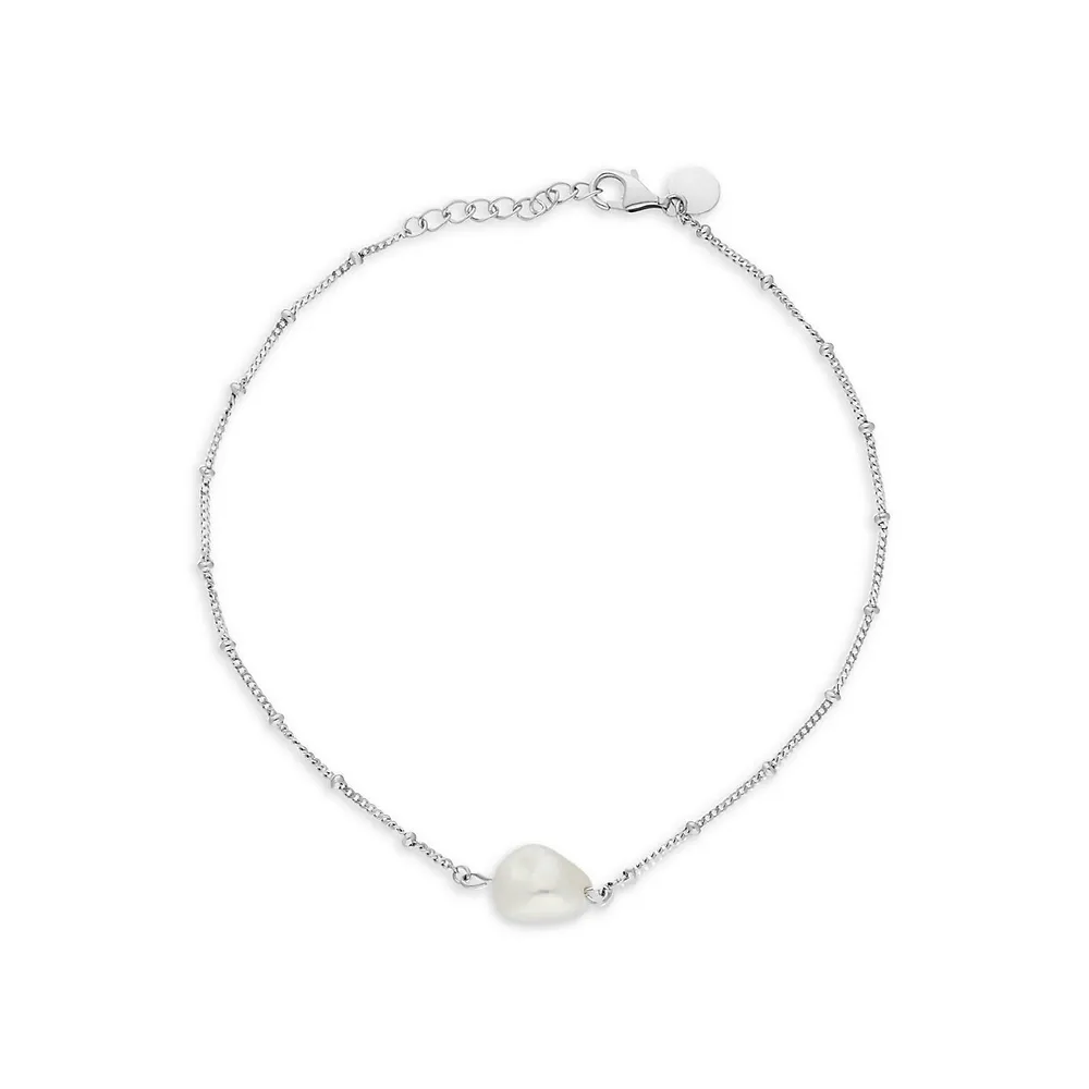 Sterling Silver & 12MM Baroque Freshwater Pearl Anklet