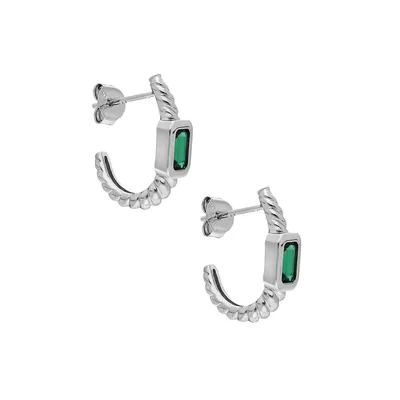 Sterling Silver & Crystal J-Shaped Stud Earrings