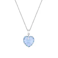 Sterling Silver & CZ Blue Heart Pendant Necklace