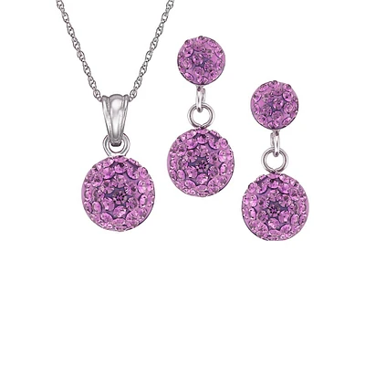 3-Piece Sterling Silver & Purple Cubic Zirconia Necklace & Earring Set