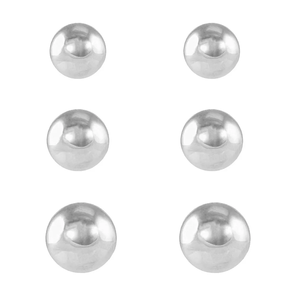 3-Pair Sterling Silver Ball Stud Earring Set