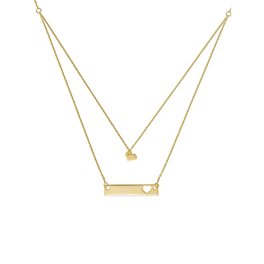 10K Yellow Gold Heart Pendant Layered Necklace