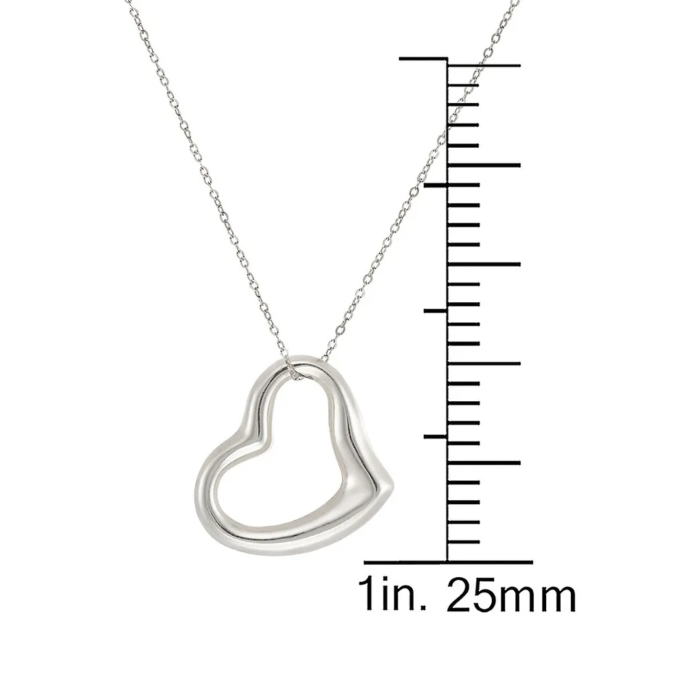 10K White Gold Floating Heart Pendant Necklace