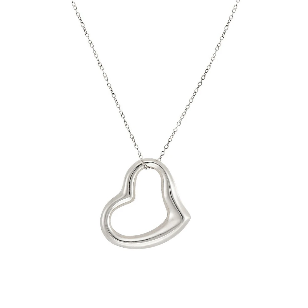 10K White Gold Floating Heart Pendant Necklace