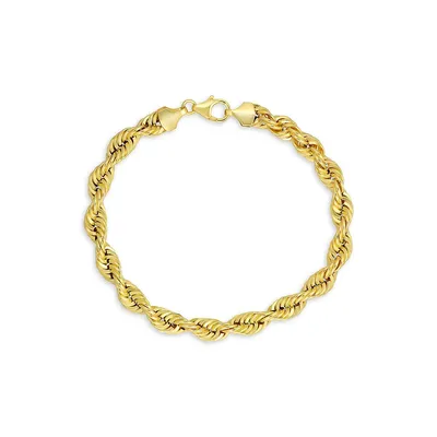 10K Goldplated Sterling Silver Rope Chain Bracelet - 7.5-Inch x 6MM