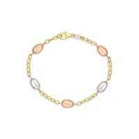 10K Tri-Tone Goldplated Oval-Station Chain Bracelet