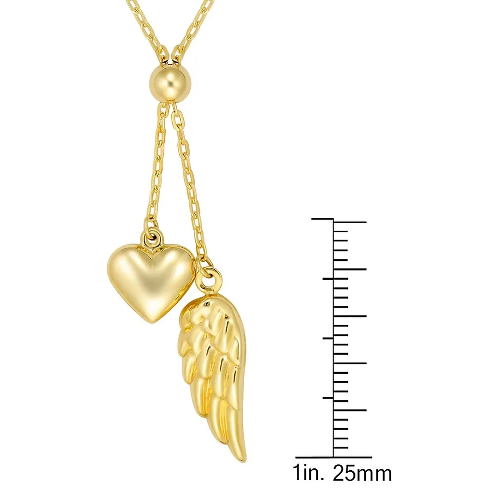 10K Goldplated Sterling Silver Bonded Heart Wing Pendant Necklace