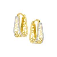 10K Two-Tone Goldplated Sterling Silver Cutout Huggie Hoop Earrings