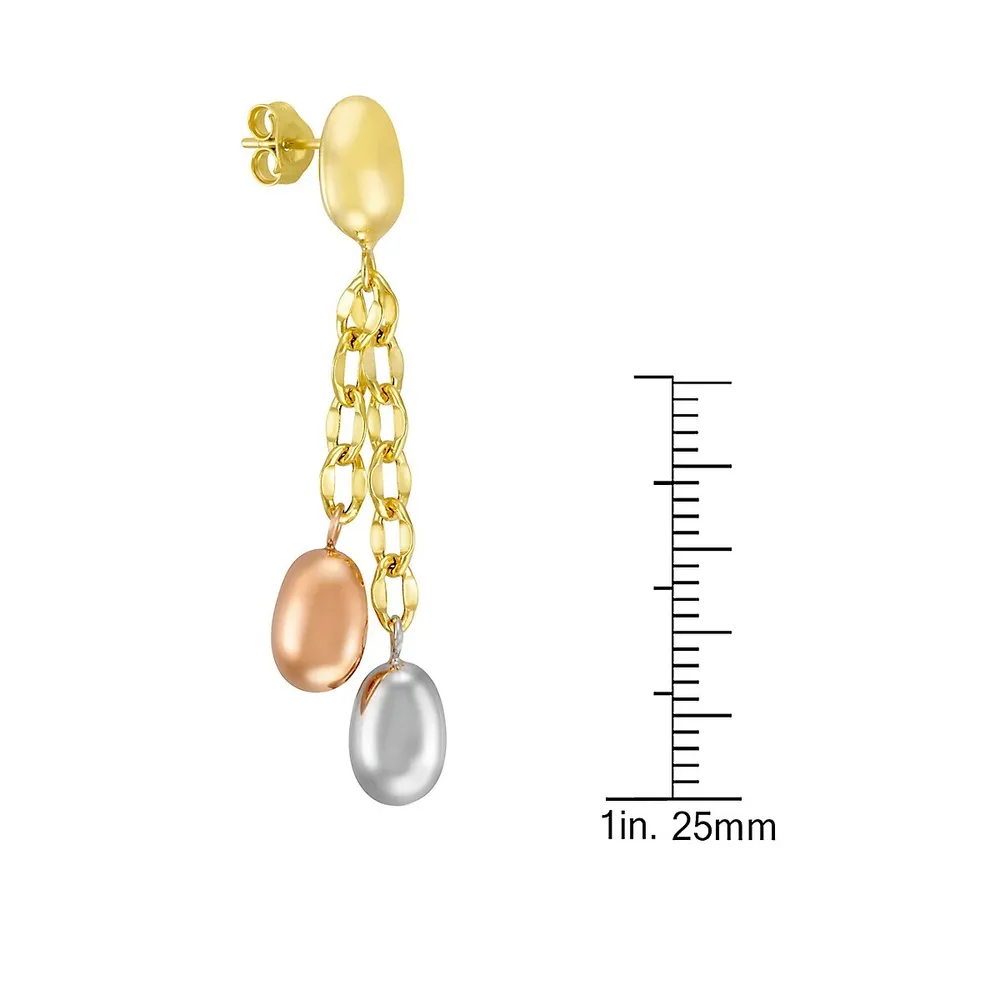 10K Tri-Tone Goldplated Sterling Silver Chain-Drop Earrings