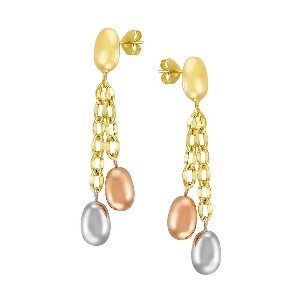 10K Tri-Tone Goldplated Sterling Silver Chain-Drop Earrings