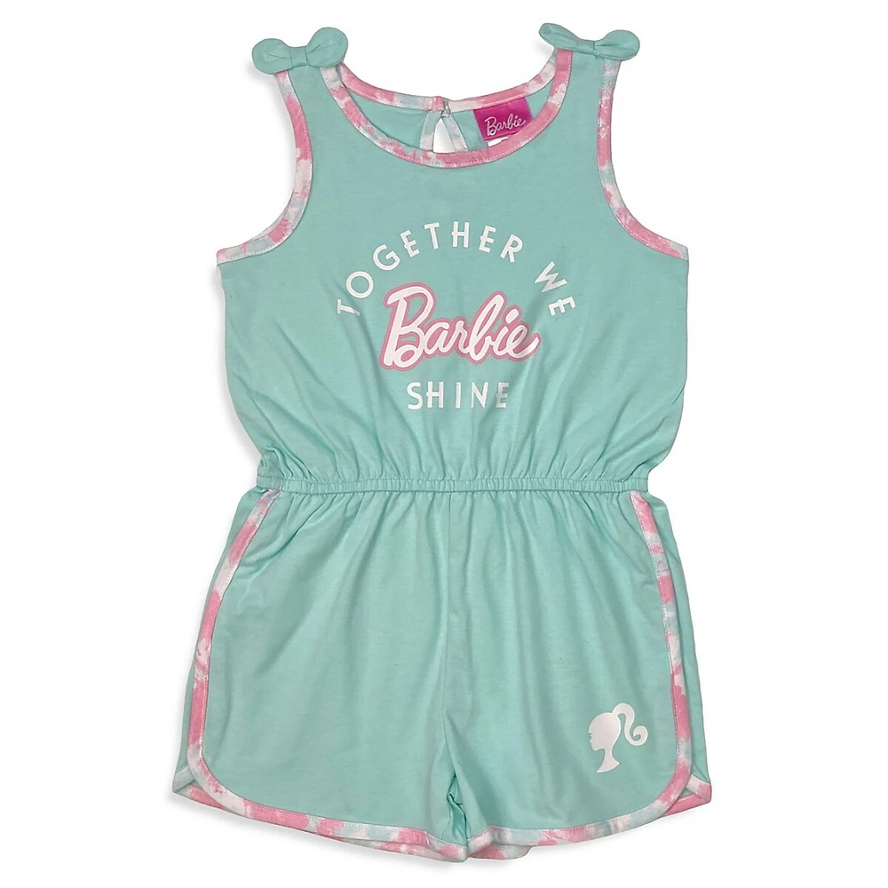 Little Girl's Bow-Trim Screen-Print Romper
