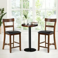 Set Of Barstools Counter Height Chairs W/leather Seat & Rubber Wood Legs