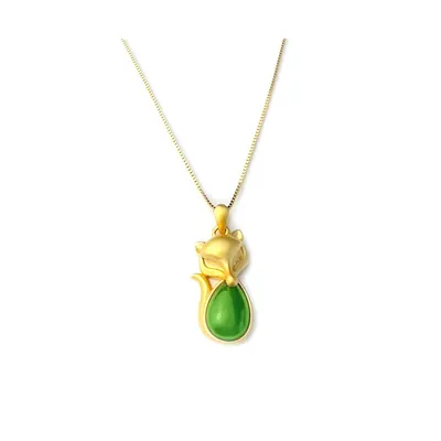 Natural Jade Charm Fox Pendant With 18k Gold Plated Necklace