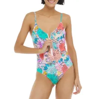 Buzz Skylar Floral Zip-Front One-Piece Swimsuit