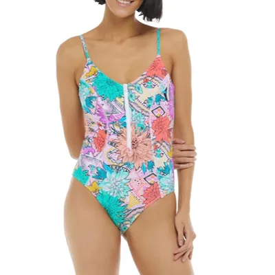 Buzz Skylar Floral Zip-Front One-Piece Swimsuit