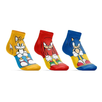 Sega Sonic The Hedgehog Tails Knuckles 3 Pack Kids Crew Socks