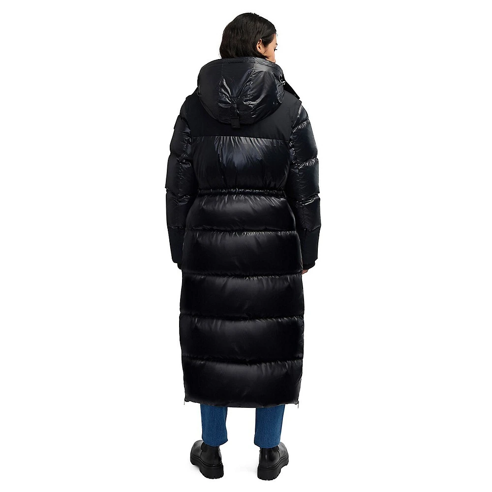 Kezia Quilted Mixed-Media Down Maxi Puffer Coat