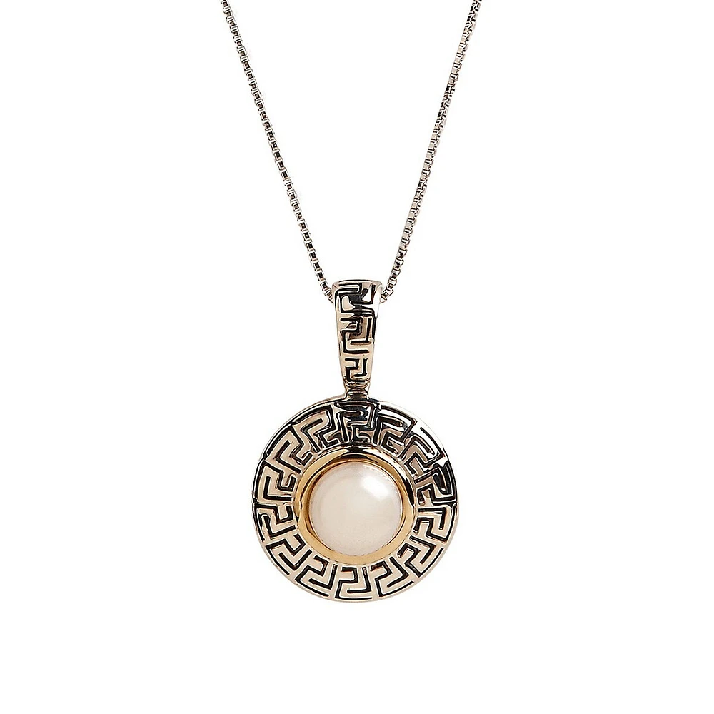 14K Yellow Gold and Sterling Silver Round Pearl Pendant