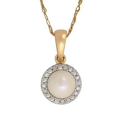 10K Yellow Gold Diamond And Pearl Pendant