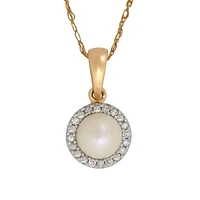 10K Yellow Gold Diamond And Pearl Pendant