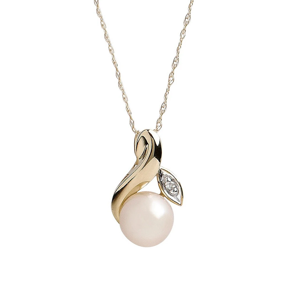 10K Yellow Gold Diamond And Pearl Pendant