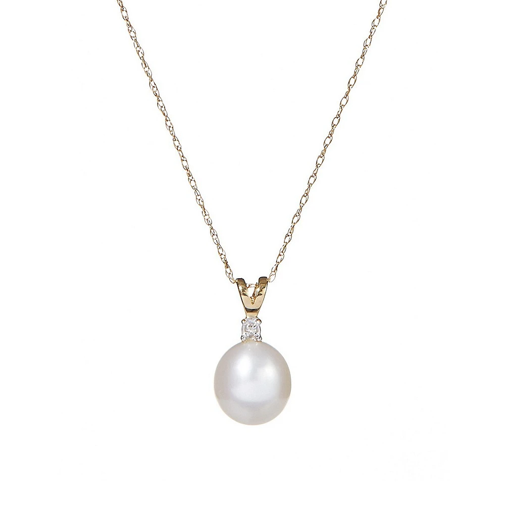 10K Yellow Gold 8mm Pearl and Diamond Necklace