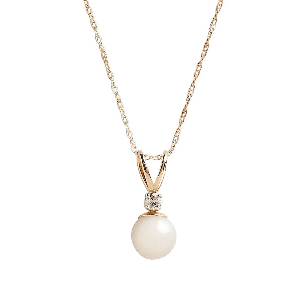 10K Yellow Gold Diamond And Half Drill Pearl Pendant