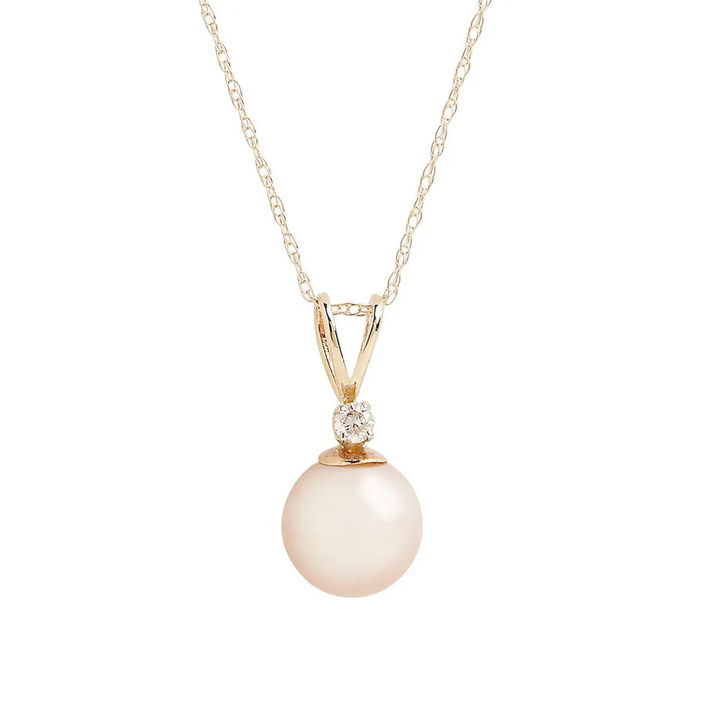 10K Yellow Gold Diamond And 8mm Half Drill Pearl Pendant