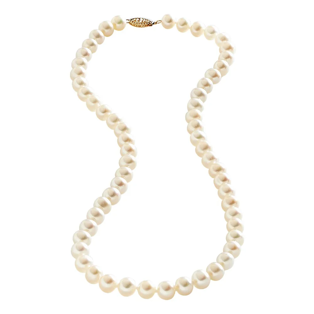 14K Yellow Gold 7mm Freshwater Pearl Necklace