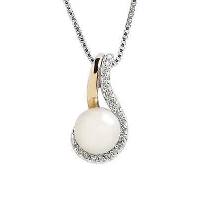14K Yellow Gold Diamond And Pearl Pendant