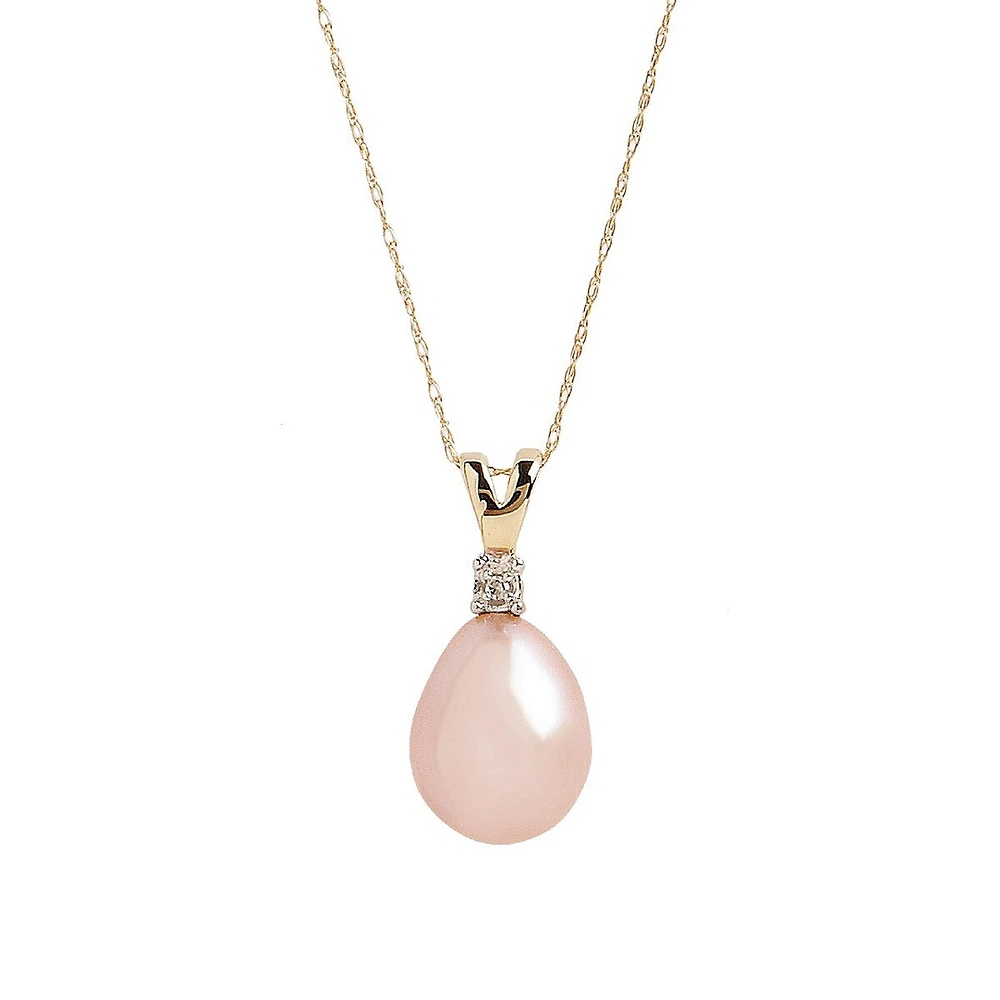 10K Yellow Gold Pearl and Diamond Pendant