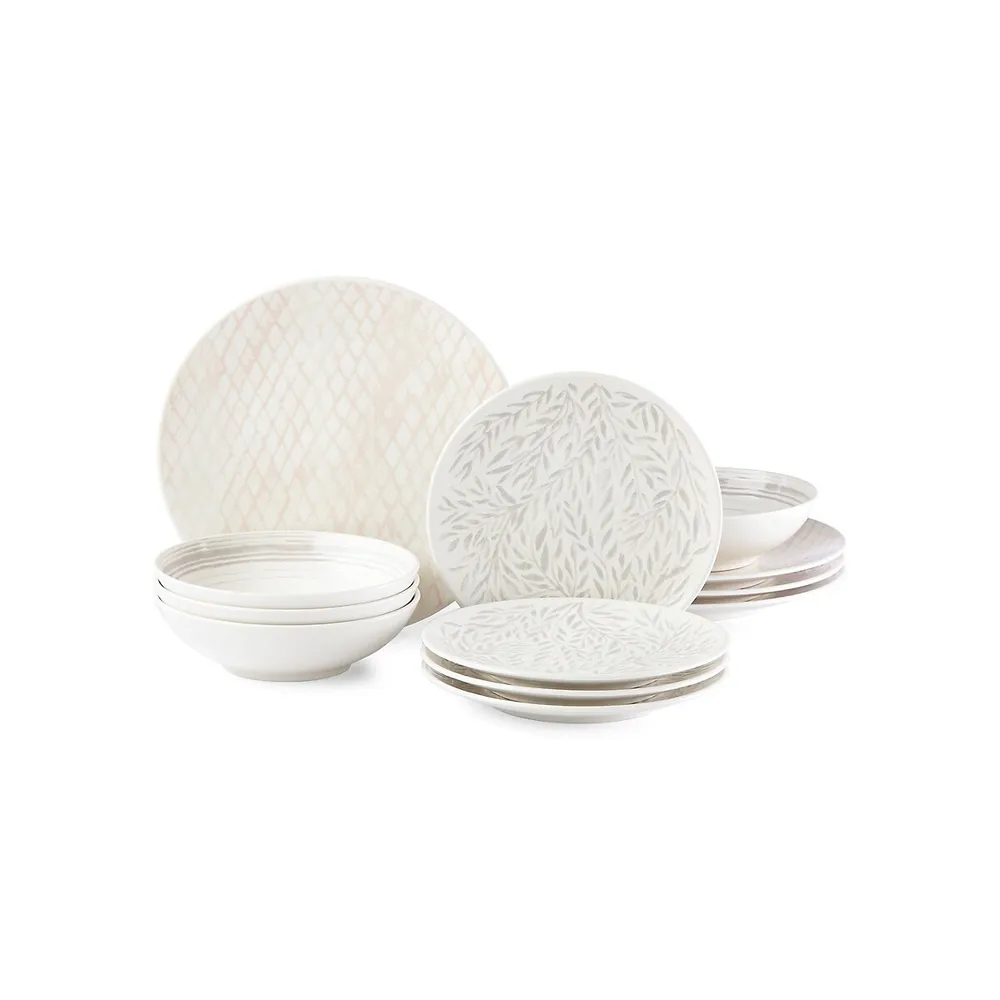 Textured Neutrals Stoneware 12-Piece Dinnerware Set