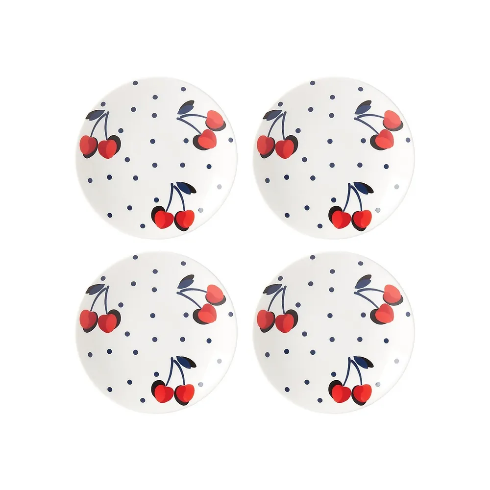 Vintage Cherry Dot 4-Piece Tidbit Plate Set